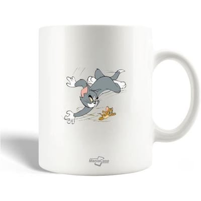 Mug en Céramique - Tom et Jerry - 30cl - Compatible Lave-Vaisselle - Blanc - Rond
