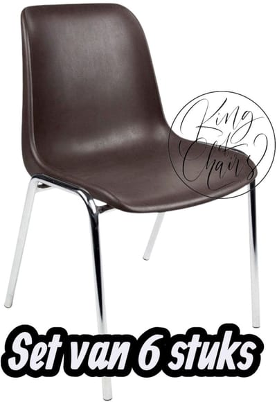 Kantinestoel Helene Bruin -set van 6- verchroomd onderstel kantinestoel stapelstoel kuipstoel vergaderstoel tuinstoel kantine stoel stapel stoel tuin stoel kantinestoelen stapelstoelen kuipstoelen arenastoel schoolstoel bezoekersstoel Everardo