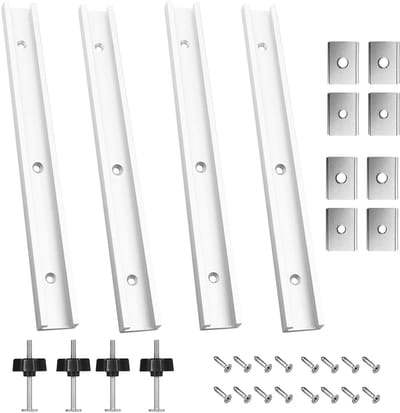 4 stuks T-geleiderail-klemrails van aluminiumlegering, 400 mm T-sleuf track verstekrailset, T-groef glijrail met M8/M6 schuiver, montagerail glijrail (zilver)