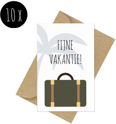 10x Minikaartjes + Mini-envelopjes | FIJNE VAKANTIE | kleine kaartjes met kraft enveloppen