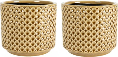 Ter Steege Plantenpot/bloempot Cairo - 2x - keramiek - mosterd geel - Oosters motief - D13 x H13 cm