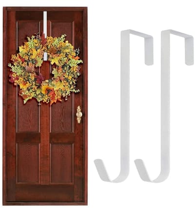 Dailygoods- Deurbeslag - Metalen Deurhanger - Wreath Hanger - Set van 2 - Voor Binnen/Buitendeur - Afmetingen 31 x 10 x 2,5 cm - Wit