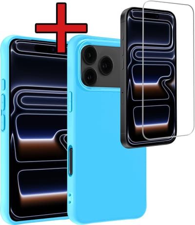 Hoesje Geschikt voor Apple iPhone 17 Pro - Sterk & Shockproof - Siliconen Case - Hoes Cover - Lichtblauw