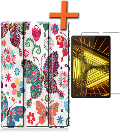 Hoesje - Geschikt voor Lenovo Tab M10 FHD Plus (2e / 2nd Generatie) - Met Screenprotector - Trifold Bookcase - Hard Cover - Hardcover Book Case - Tablet Hoes - Vlinders
