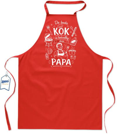 Basics - Unisex Schort - schort voor mijn papa - keukenschort - BBQ schort - 65 x 90 cm - 100% katoen - De beste kok is toevallig deze papa - rood