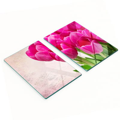 Stijlvolle en duurzame glazen borden met roze tulpenprint, 2x40x52 cm