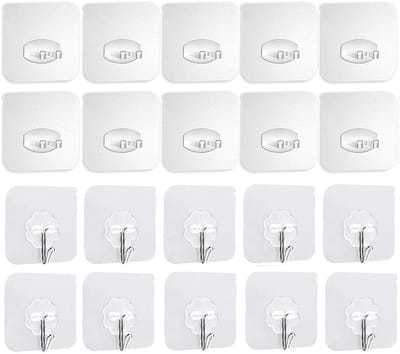 Dailygoods- Wandhaken Zelfklevend - 20 Stuks - Handdoekhaken/Stopcontacthaken - Transparant - Eenvoudig te Installeren - Tot 8 kg Belastbaar - Haak