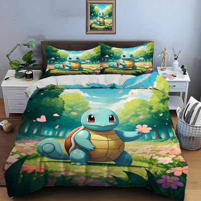 10 maten Pokémon Squirtle beddengoedset, 3-delige set, kingsize kussensloop, bedsprei voor volwassenen, slaapkamerbeddengoedset, ideaal als cadeau. AU Double(180*210cm)3pcs