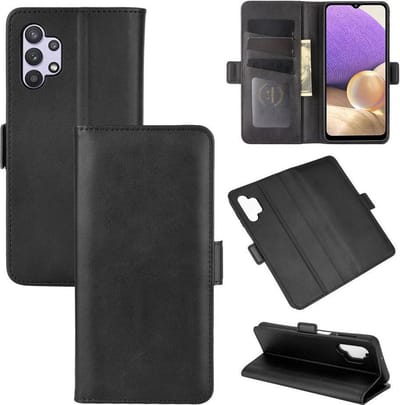 MobyDefend Hoesje - Geschikt voor Samsung Galaxy A32 (4G) - Luxe Wallet Book Case (Sluiting Zijkant) - Zwart