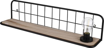 Industrieel Metalen Wandrek met Houten Plank - 60 cm Breed - Mat Zwart