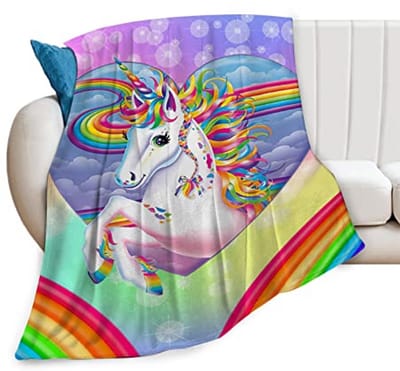 Kleurrijke Deken - Schattige Eenhoorns en Regenboog Design, Ultra Zacht Flanel Fleece, Lichtgewicht en Donzig