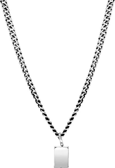 Lucardi Heren Ketting schakel met zwarte accenten - Staal - Ketting - Vaderdag Cadeautje - 45 cm - Zilverkleurig
