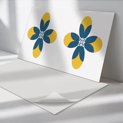 Wallfluent Vinyl Wandpaneel - Symmetrisch bloemenpatroon Zelfklevend Muurpaneel - 120 cm x 60 cm - Geel Vinyl Wandpaneel - 1 stuk - Rechthoekig Wandbekleding Vinyl - Bloemen en planten Wandpaneel - Vinyl Wandbekleding - Wandpaneel Keuken en Badkamer