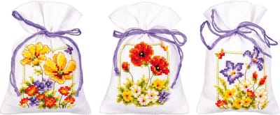 Vervaco - Kruidenzakje kit - Zomerbloemen set van 3 - PN-0145823 - Borduren - Borduurpakket - Borduurpakket volwassenen - Borduurpakket kind
