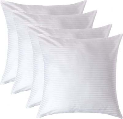 Homescapes Satijn Streep Katoen Kussensloop 80x80 cm – Set van 4 – Wit – 100% Egyptisch Katoen – Draaddichtheid 330