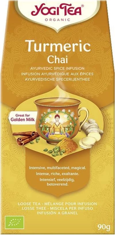 Yogi Tea Kurkuma Chai - Turmeric Chai 90g Bio - Biologische Losse Thee met Kurkuma, Kaneel en Gember voor Een Verwarmende en Kruidige Chai-ervaring