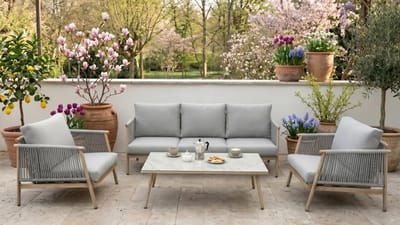 Aluminium Tuin Loungeset BLANDO Lichtgrijs | 3-zitsbank, 2 Fauteuils en Salontafel | Aluminium & Touw