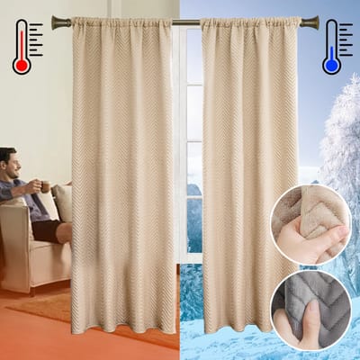 Qelus Isolerende Gordijnen 100% Verduisterend Kort Polig - 140x213 cm Kant en Klaar 1 Stuk - 350gsm Zwaar Gordijn voor Slaapkamer Woonkamer - Beige