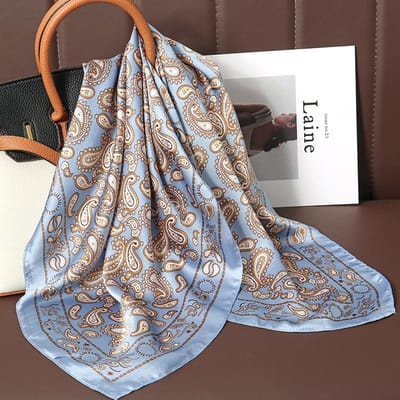 Luxe Bedrukte Satine Zijden Vierkante Sjaal Voor Vrouwen Sjaal Hijab Neckerchief Vrouwelijke Haarband Hoofdband Mode Wikkel Bandana 70x70cm gray