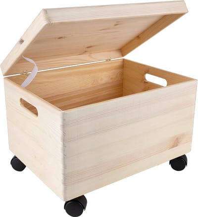 Creative Deco Grote Houten Kist Op Wielen | 40 x 30 x 24 cm (+/-1cm) | Opberger Met Deksel en Handvat | Gemakkelijk transport | voor Documenten, Voorwerpen, Speelgoed, Gereedschap