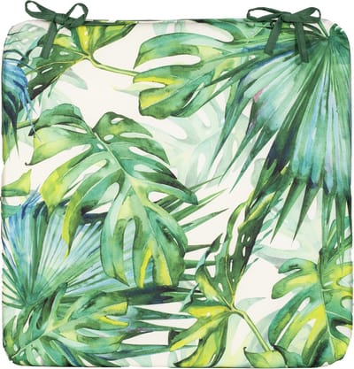 Anna's collection Stoelkussen monstera - wit/groen - 40 x 40 cm - binnen/buiten
