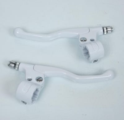 Paire de cocottes blanc droite gauche Lusito look vintage levier court pour moto
