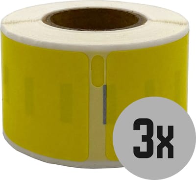 DULA Dymo kompatible Etiketten, S0722370 99010, 28 x 89 mm, Gelb, Permanent, 3 Rollen, 130 Etiketten pro Rolle