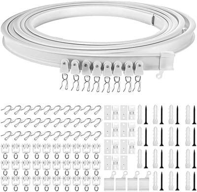 Dailygoods- Gordijnrailset 5 m - Gebogen - Demperrollen - Duurzaam - Flexibel - Eenvoudige installatie - Gordijnsysteem