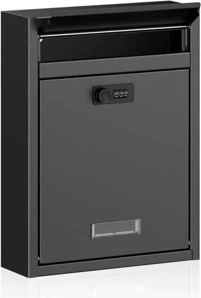 SNJY® Pakketbrievenbus - Pakketbox - Wandbrievenbus - Met Cijferslot - 8,4D x 26B x 35H cm - Zwart
