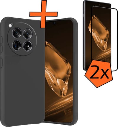 Hoes - Met 2x Screenprotector - Geschikt voor OnePlus 12 - Sterk & Shockproof - Back Cover - Siliconen Case - Telefoon Hoes - Zwart