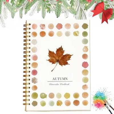 Werkboek voor beginners met aquarelverf - Inclusief 12 verven en penselen - Kleurboek voor kinderen en tieners - Knutsel- en schilderbenodigdheden en cadeaus - Geschikt voor alle aquarelliefhebbers - Thema herfst