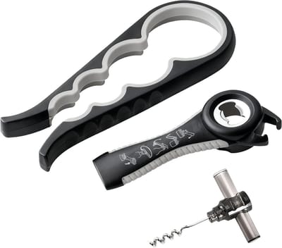 Handige Flessenopener met Antislip TPR Rubber Handvat voor Flessen, Blikjes en Wijnkurken, Geschikt voor Deksels van 3-6,5 cm, Zwart