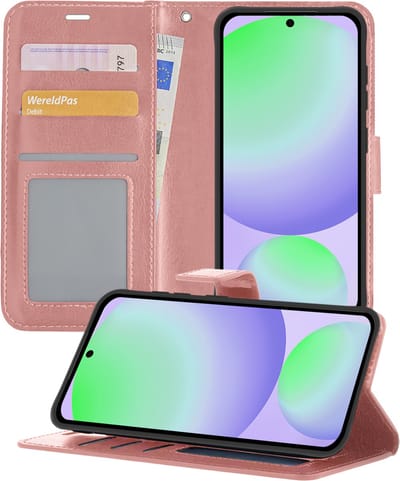 Hoesje - Geschikt voor Samsung Galaxy S24 FE - Luxe Bookcase - Walletcase Hoes - Portemonnee - Cover - Telefoonhoes - Rosé goud