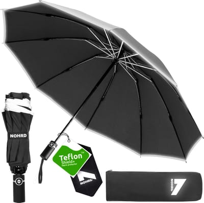 Nohrd Stormparaplu - Zwart - Paraplu Opvouwbaar - Stormbestendig 108 km/h - Stormparaplu's - Automatisch In- en Uitklapbaar - Reflecterend - Paraplu's - Incl. Beschermhoes