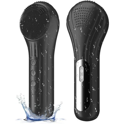 Gezichtsreinigingsborstel, Siliconen Gezichtsscrubber met Warmte en Vibratie 5 Snelheden, Waterdichte Oplaadbare Elektrische Gezichtsscrubborstel zwart