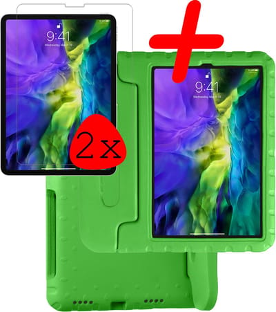 Hoesje Geschikt voor Apple iPad Pro (2022) - 11 inch - 4e generatie - Met 2x Screenprotector - Kinderhoes Shockproof Bumper - Kidsproof Case - Tablet Hoes - Kinder Hoes Cover - Groen