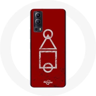 Vivo Y72 hoesje Squid Game logo symbolen cirkel vierkante driehoek rode achtergrond rood