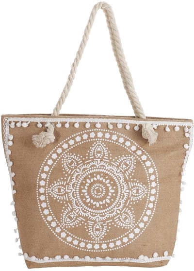 Ultiluxe® Strandtas met Mandala - Schoudertas voor Dames - Grote Shopper - 50 x 38 x 16 cm - Damestas - Wit/beige