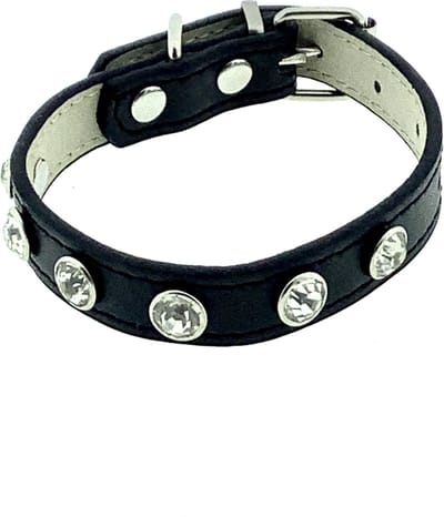 Honden halsband - Leder - Zwart - Met zirkonia stenen - Instelbaar van 19cm t/m 26,5cm - Tip : Meet eerst de hals van uw huisdier voordat u besteld !