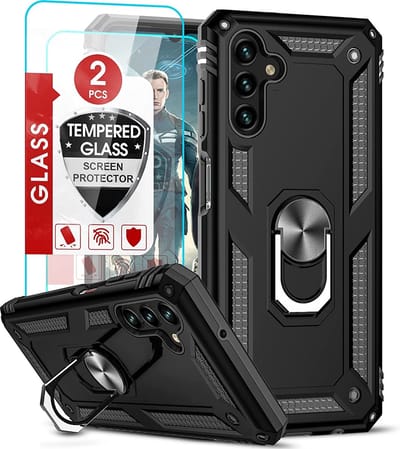 Hoesje Geschikt Voor Samsung Galaxy A13 5G / A04s Hoesje met Ring Houder – TPU backcover – Met 2x screenprotector gehard glas - Zwart