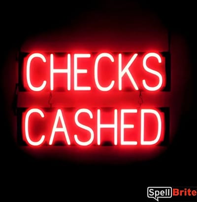 CHECKS CASHED - Lichtreclame Neon LED bord verlicht | SpellBrite | 61 x 38 cm | 6 Dimstanden - 8 Lichtanimaties | Reclamebord neon verlichting