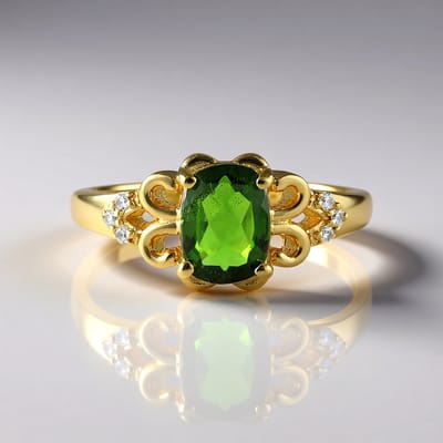 Cavill - Zilveren Ring Verguld 925 Sterling met 1,071 ct Russische Diopsied Antiek Geslepen en Zirkonia Rond - Elegante Groene Cocktailring voor Dames