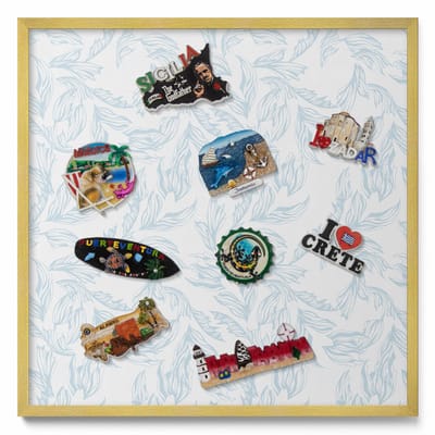 Tulup Magneetbord met Gouden Frame - Blauw Magneetbord met Patronen - 50 cm x 50 cm - Regelmatig bladpatroon - Magnetisch Bord Muurbevestiging - Memobord voor Keuken - Magnetisch Wandbord