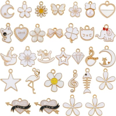Witkleurige bedels hanger set dames heren geëmailleerde sieraden hangers mix met hart bloem vlinder kat maan ster en zwaan decoratieve hanger set voor oorbellen armband ketting maken 50 stuks