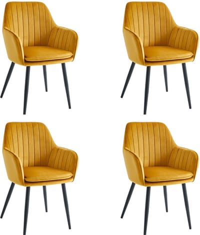 Colenis® - Lavinia Eetkamerstoel - Set Van 4 - Okergeel - Velvet - Industrieel - Met armleuning