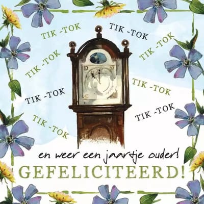 Kaart - Rien Poortvliet - En weer een jaartje ouder! gefeliciteerd! - Klok