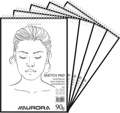Aurora Schetsblok - Tekenpapier - Kopspiraal - A4 - 90g - 100 vel - 5 Stuks