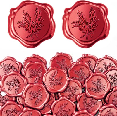 50 Stuks Waskrijt Stickers in Rood, Vintage Waskrijt Stickers voor Bruiloften, Uitnodigingen en Feestdagen