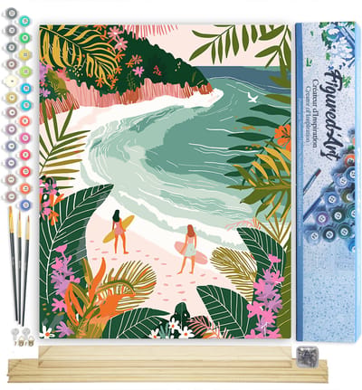 Figured'Art Schilderen op Nummer Volwassenen canvas Tropische baai- Handwerk acrylverf Kit DIY Compleet - 40x50cm met DIY houten lijst