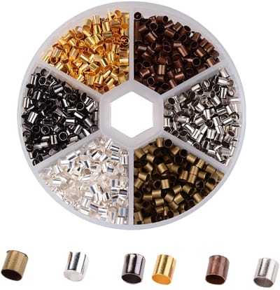Dailygoods- Crimp Kralen 1200 Stuks - 3mm Buis Kralen - 6 Kleuren - Antiek Brons/Rood Koper/Goud/Zilver/Platina/Zwart - Cadmium/Vrij/Lood/Vrij/Nikkel/Vrij - 12 Roosters Opbergdoos - Sieraden Kralen
